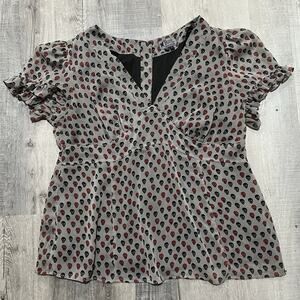 Tripp NYC Daang Goodman Skull Bones Gray Black Red Gothic Punk Blouse Top 2